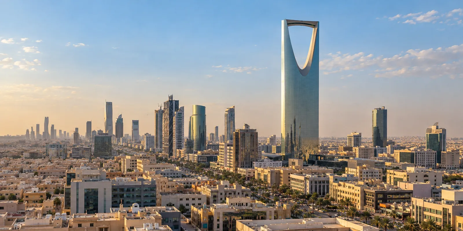 صورة مولّدة لأفق الرياض في ضوء النهار الدافئ